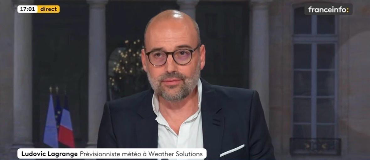 Ludovic Lagrange sur le plateau de France Info pour une intervention météo en direct